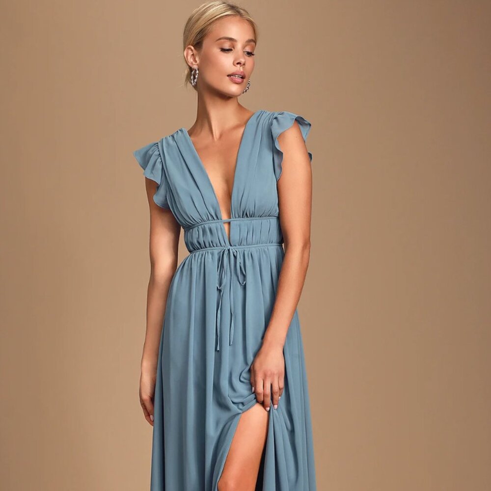 Lulus blue ruffle maxi dress